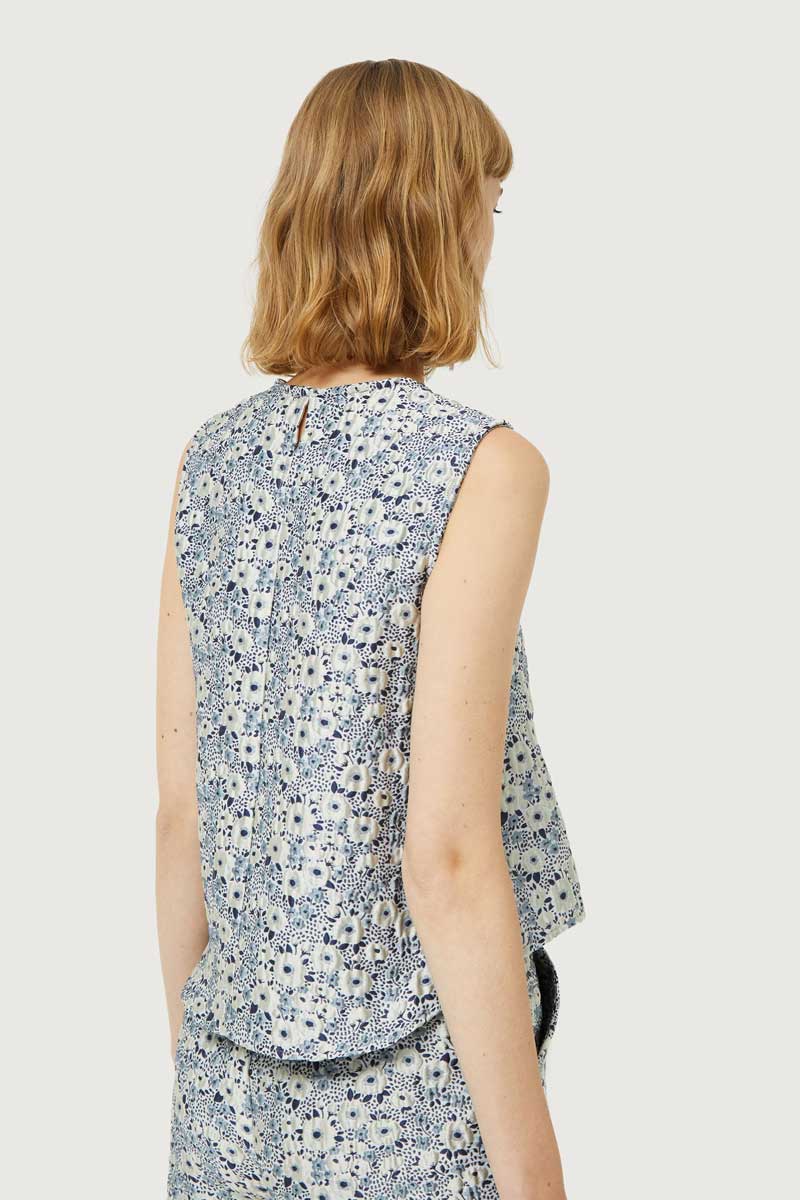 Blusa Floral Azul y Blanco